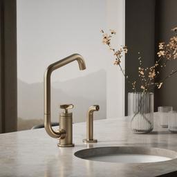 BilletE Single-handle kitchen sink faucet with two-function extended-reach spout and side sprayer - Vibrant Brushed Bronze - image 2