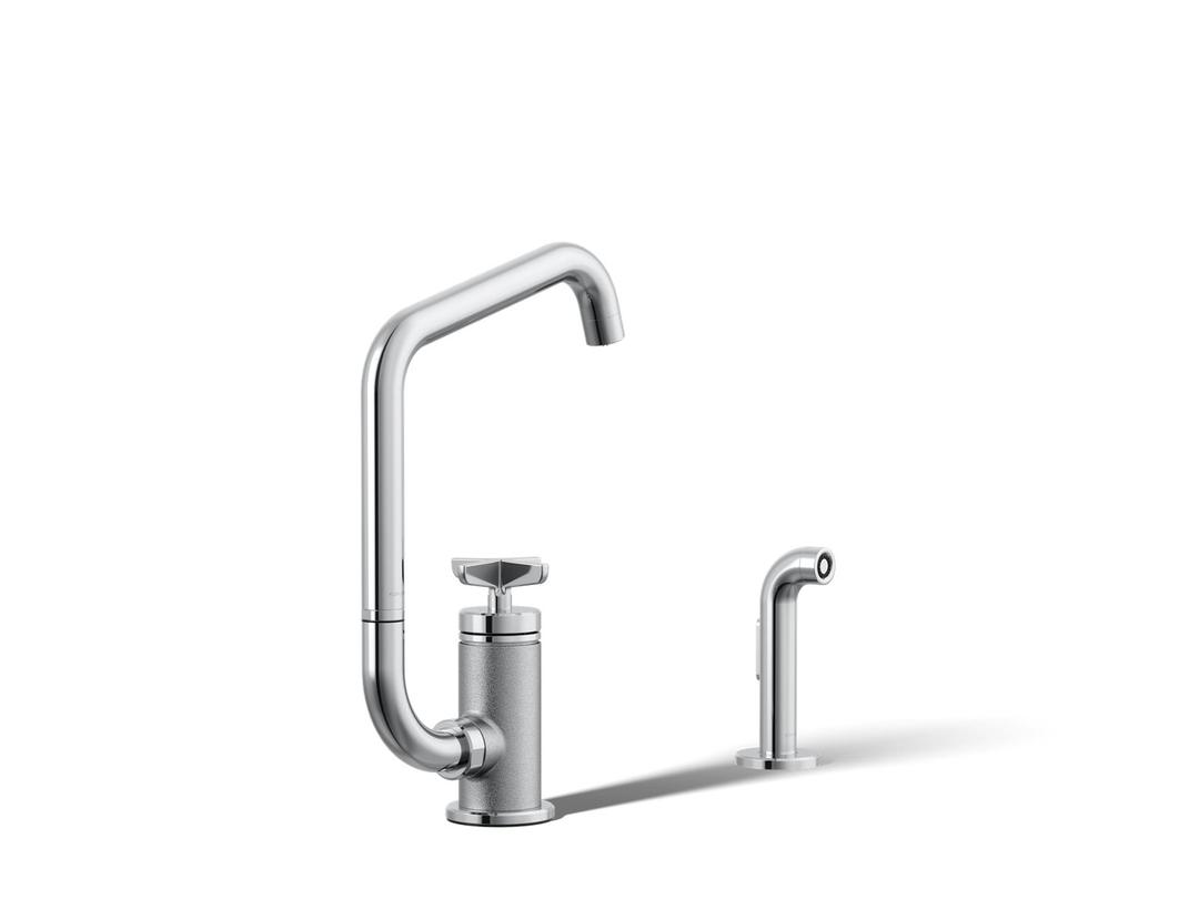 BilletE Single-handle kitchen sink faucet with two-function extended-reach spout and side sprayer - Polished Chrome by Kohler