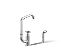 BilletE Single-handle kitchen sink faucet with two-function extended-reach spout and side sprayer - Polished Chrome - image 1