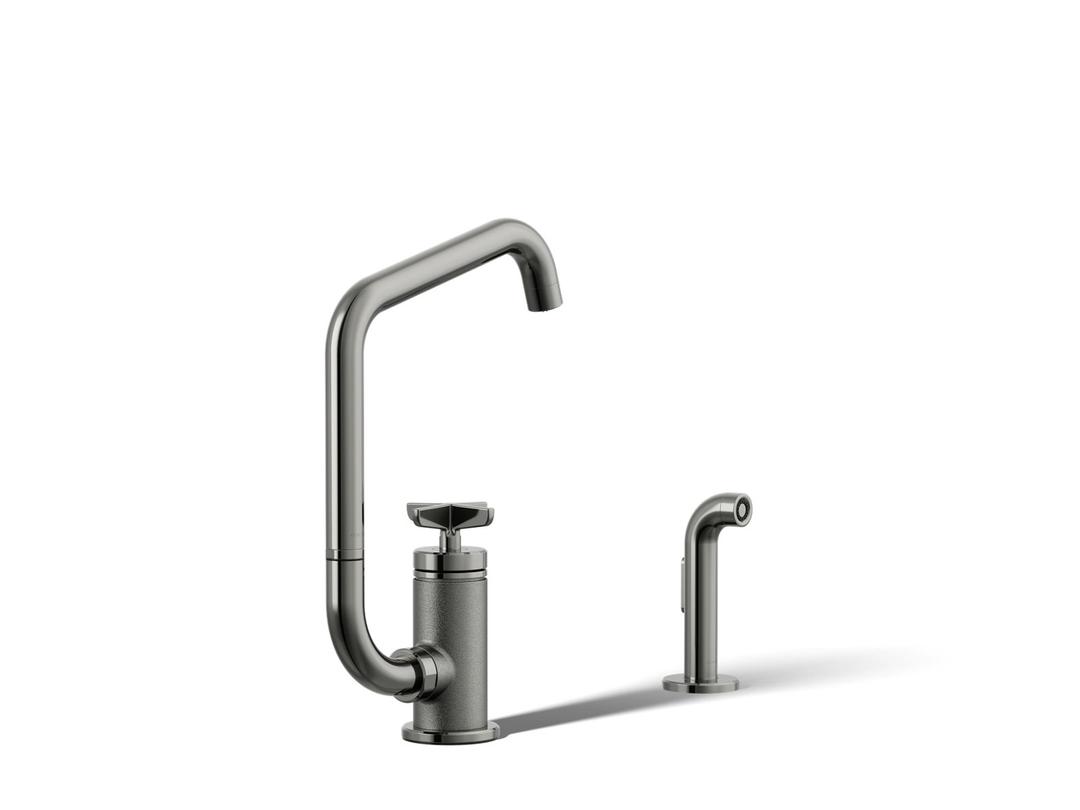 BilletE Single-handle kitchen sink faucet with two-function extended-reach spout and side sprayer - Vibrant Titanium by Kohler