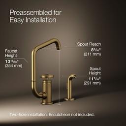 BilletE Single-handle kitchen sink faucet with two-function extended-reach spout and side sprayer - Vibrant Brushed Moderne Brass - image 3
