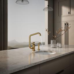 BilletE Single-handle kitchen sink faucet with two-function extended-reach spout and side sprayer - Vibrant Brushed Moderne Brass - image 4