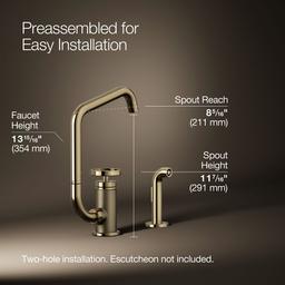 BilletE Single-handle kitchen sink faucet with two-function extended-reach spout and side sprayer - Vibrant French Gold - image 3