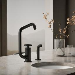 BilletE Single-handle kitchen sink faucet with two-function extended-reach spout and side sprayer - Matte Black - image 2
