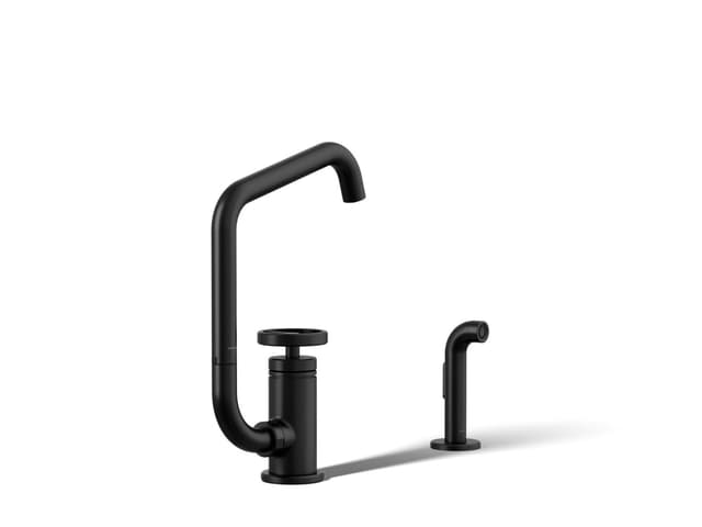 Kohler BilletE Single-handle kitchen sink faucet with two-function extended-reach spout and side sprayer - Matte Black