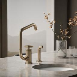 BilletE Single-handle kitchen sink faucet with two-function extended-reach spout and side sprayer - Vibrant Brushed Bronze - image 2