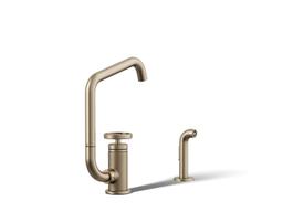 BilletE Single-handle kitchen sink faucet with two-function extended-reach spout and side sprayer - Vibrant Brushed Bronze - image 1