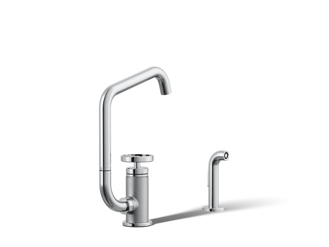 BilletE Single-handle kitchen sink faucet with two-function extended-reach spout and side sprayer - Polished Chrome by Kohler