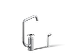 BilletE Single-handle kitchen sink faucet with two-function extended-reach spout and side sprayer - Polished Chrome - image 1