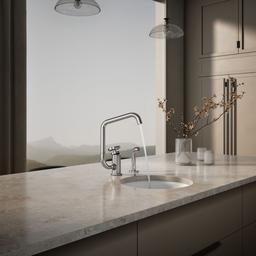 BilletE Single-handle kitchen sink faucet with two-function extended-reach spout and side sprayer - Polished Chrome - image 4