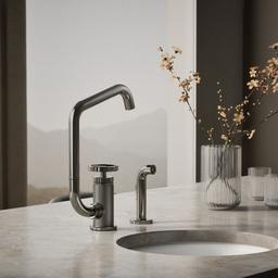 BilletE Single-handle kitchen sink faucet with two-function extended-reach spout and side sprayer - Vibrant Titanium - image 2
