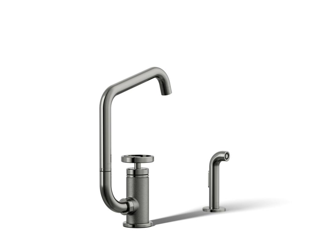 BilletE Single-handle kitchen sink faucet with two-function extended-reach spout and side sprayer - Vibrant Titanium by Kohler