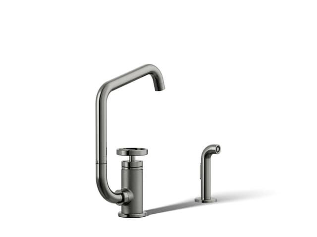 Kohler BilletE Single-handle kitchen sink faucet with two-function extended-reach spout and side sprayer - Vibrant Titanium