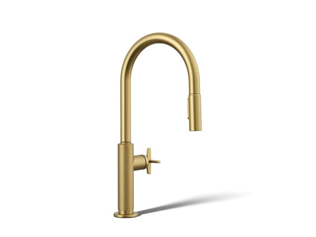 Kohler BilletE Pull-down kitchen sink faucet with two-function sprayhead - Vibrant Brushed Moderne Brass