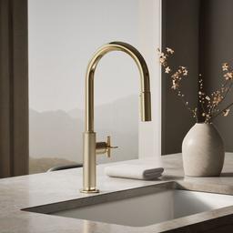 BilletE Pull-down kitchen sink faucet with two-function sprayhead - Vibrant French Gold - image 2