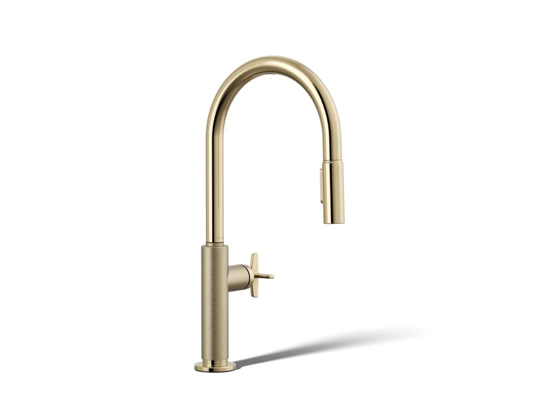 BilletE Pull-down kitchen sink faucet with two-function sprayhead - Vibrant French Gold by Kohler