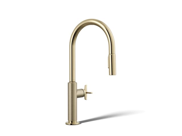 Kohler BilletE Pull-down kitchen sink faucet with two-function sprayhead - Vibrant French Gold