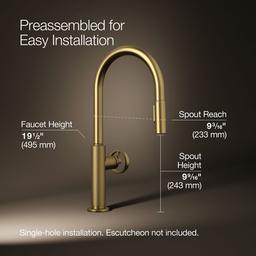 BilletE Pull-down kitchen sink faucet with two-function sprayhead - Vibrant Brushed Moderne Brass - image 3