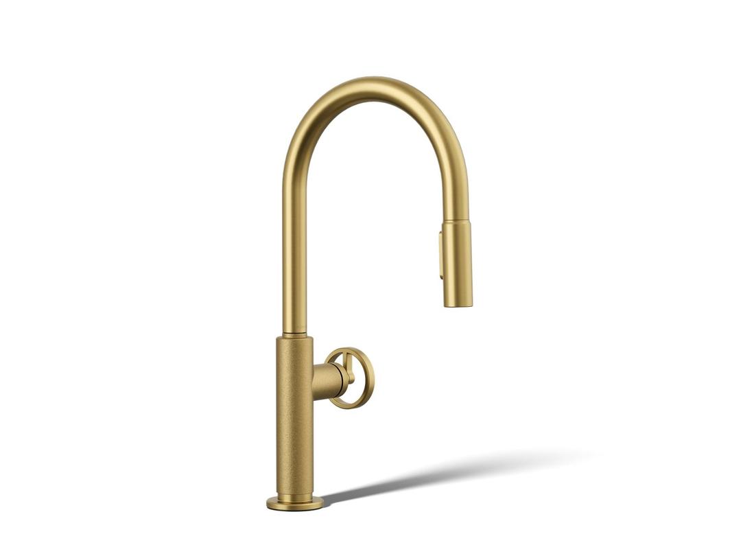 BilletE Pull-down kitchen sink faucet with two-function sprayhead - Vibrant Brushed Moderne Brass by Kohler
