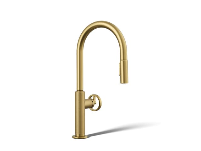 Kohler BilletE Pull-down kitchen sink faucet with two-function sprayhead - Vibrant Brushed Moderne Brass