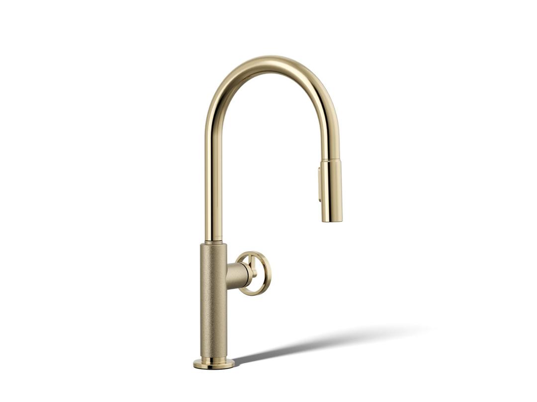 BilletE Pull-down kitchen sink faucet with two-function sprayhead - Vibrant French Gold by Kohler