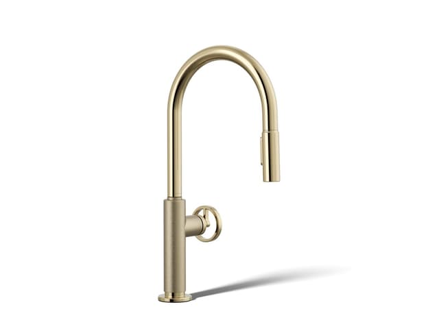Kohler BilletE Pull-down kitchen sink faucet with two-function sprayhead - Vibrant French Gold