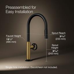 BilletE Pull-down kitchen sink faucet with two-function sprayhead - Matte Black With Brushed Moderne Brass - image 3