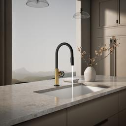 BilletE Pull-down kitchen sink faucet with two-function sprayhead - Matte Black With Brushed Moderne Brass - image 4