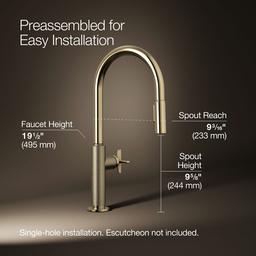 BilletE Touchless pull-down kitchen sink faucet with two-function sprayhead - Vibrant French Gold - image 3