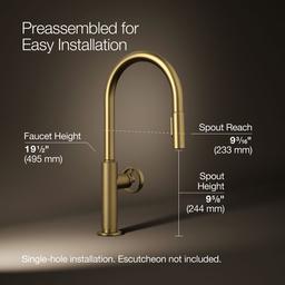 BilletE Touchless pull-down kitchen sink faucet with two-function sprayhead - Vibrant Brushed Moderne Brass - image 3