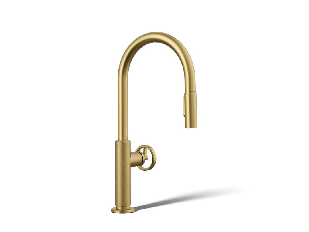 BilletE Touchless pull-down kitchen sink faucet with two-function sprayhead - Vibrant Brushed Moderne Brass by Kohler