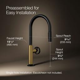 BilletE Touchless pull-down kitchen sink faucet with two-function sprayhead - Matte Black With Brushed Moderne Brass - image 3