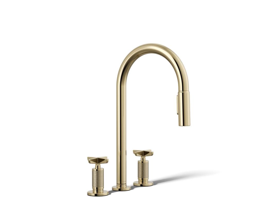 BilletE Pull-down kitchen sink faucet with two-function sprayhead - Vibrant French Gold by Kohler