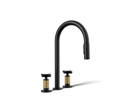 BilletE Pull-down kitchen sink faucet with two-function sprayhead - Matte Black With Brushed Moderne Brass - image 1