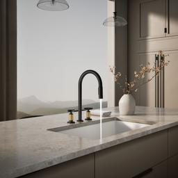 BilletE Pull-down kitchen sink faucet with two-function sprayhead - Matte Black With Brushed Moderne Brass - image 4