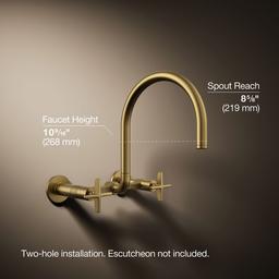 BilletE Two-hole wall-mount bridge kitchen sink faucet - Vibrant Brushed Moderne Brass - image 3