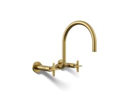 BilletE Two-hole wall-mount bridge kitchen sink faucet - Vibrant Brushed Moderne Brass - image 1