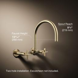 BilletE Two-hole wall-mount bridge kitchen sink faucet - Vibrant French Gold - image 3