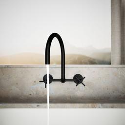 BilletE Two-hole wall-mount bridge kitchen sink faucet - Matte Black - image 4