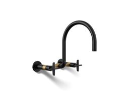 BilletE Two-hole wall-mount bridge kitchen sink faucet - Matte Black With Brushed Moderne Brass - image 1