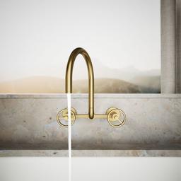 BilletE Two-hole wall-mount bridge kitchen sink faucet - Vibrant Brushed Moderne Brass - image 4
