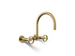BilletE Two-hole wall-mount bridge kitchen sink faucet - Vibrant Brushed Moderne Brass - image 1