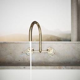 BilletE Two-hole wall-mount bridge kitchen sink faucet - Vibrant French Gold - image 4