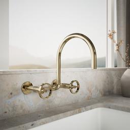 BilletE Two-hole wall-mount bridge kitchen sink faucet - Vibrant French Gold - image 2