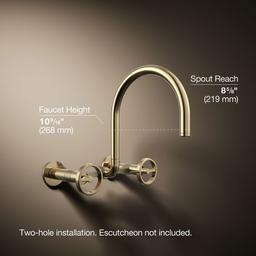 BilletE Two-hole wall-mount bridge kitchen sink faucet - Vibrant French Gold - image 3