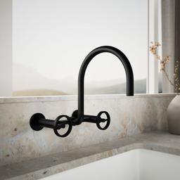 BilletE Two-hole wall-mount bridge kitchen sink faucet - Matte Black - image 2