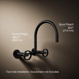 BilletE Two-hole wall-mount bridge kitchen sink faucet - Matte Black - image 3