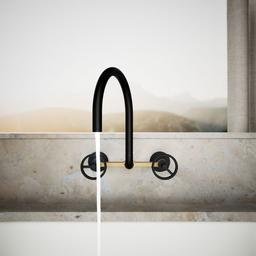 BilletE Two-hole wall-mount bridge kitchen sink faucet - Matte Black With Brushed Moderne Brass - image 4