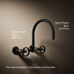 BilletE Two-hole wall-mount bridge kitchen sink faucet - Matte Black With Brushed Moderne Brass - image 3