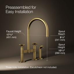 BilletE Two-hole bridge kitchen sink faucet with side sprayer - Vibrant Brushed Moderne Brass - image 3